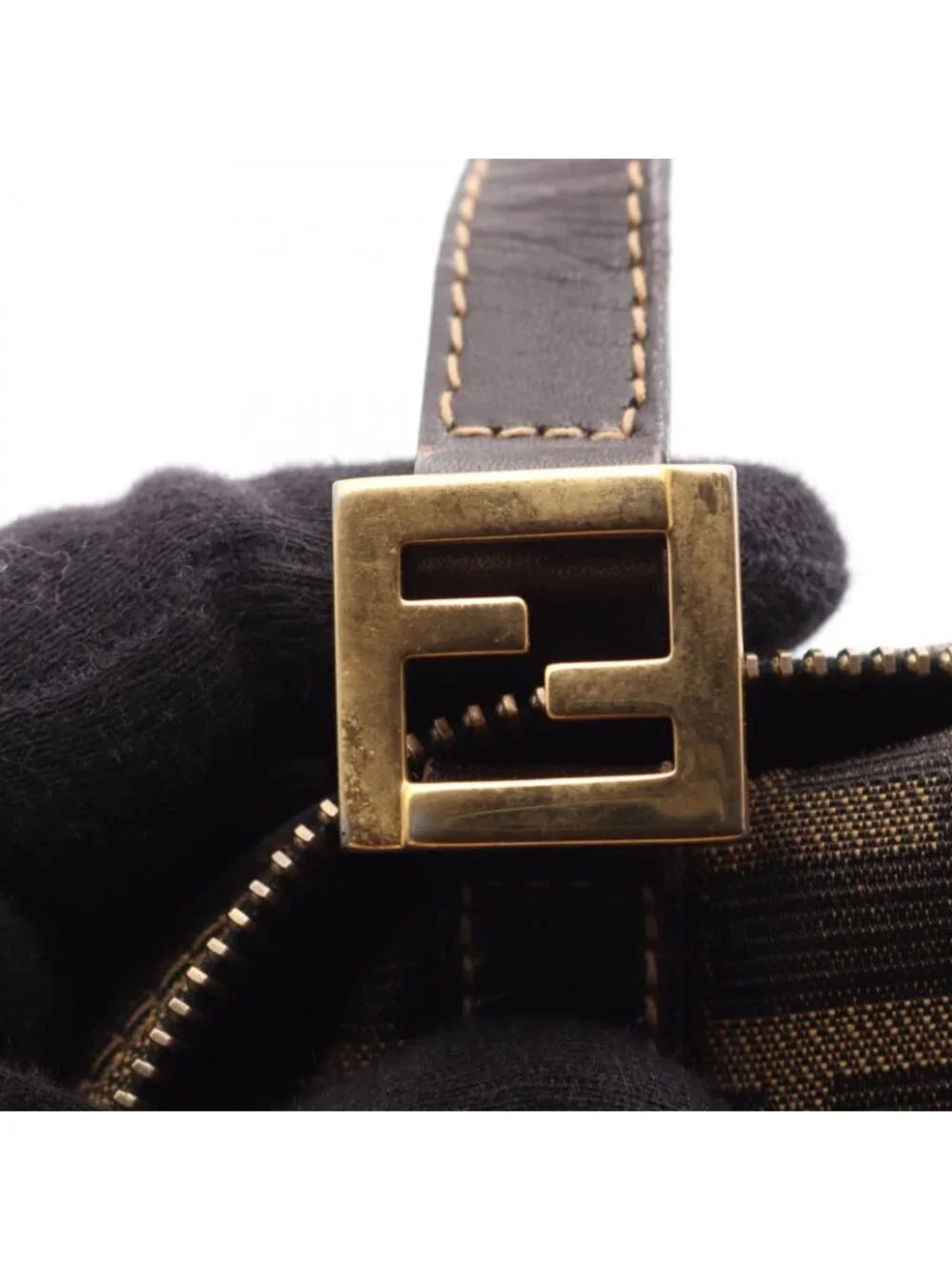 Fendi Tote Zucca Brown Black Canvas Leather